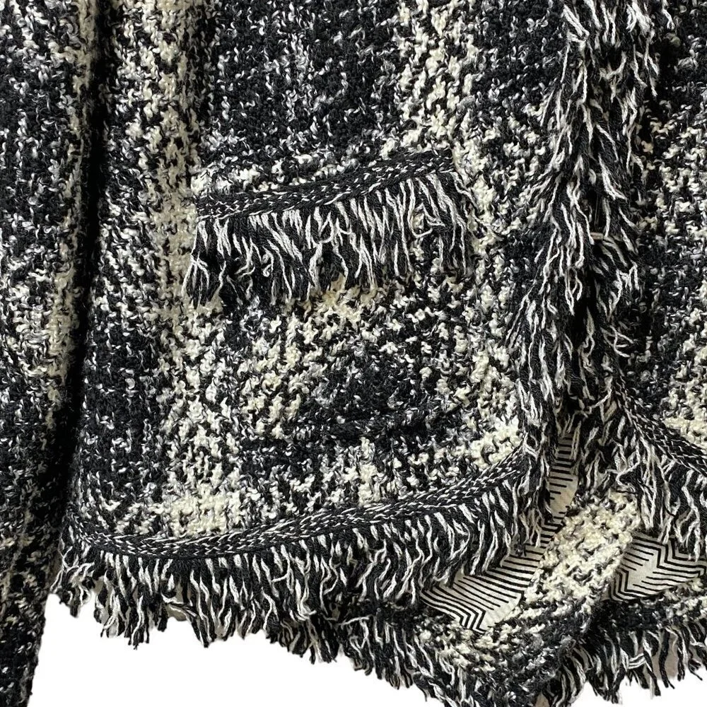 CAROL ANDERSON Tweed Fringe Blazer Size 2 Luxury Jacket Black Cream